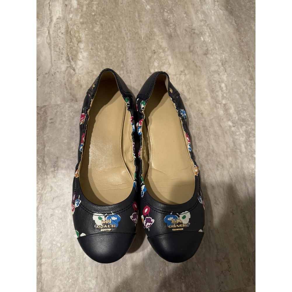 Women's COACH Navy Blue Floral Flower Flats Shoes Size‎ Sz 9.5 - Preppy - Picture 7 of 7